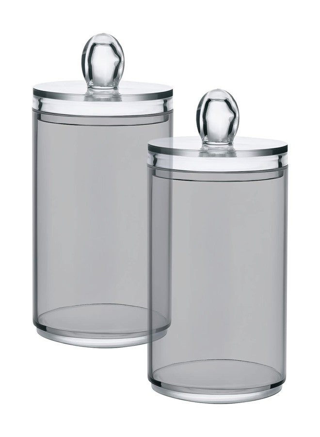 Eionryn Grey Qtip Dispenser Apothecary Jars Bathroom Qtip Holder Storage Canister 10 Oz Plastic Jar for Cotton Ball Swab Round Pads Floss 2pcs - Image 1